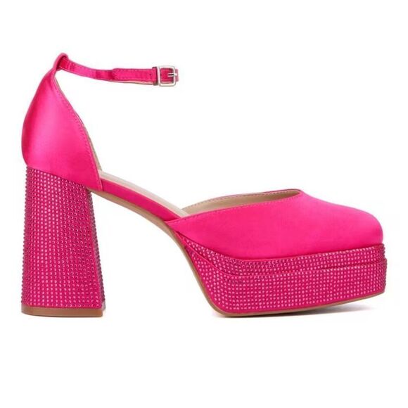 FASHION TO FIGURE MARTINE 2 GEMMED WIDE WIDTH PLATFORM PUMPS Hot Pink Size 7 New - Picture 15 of 17